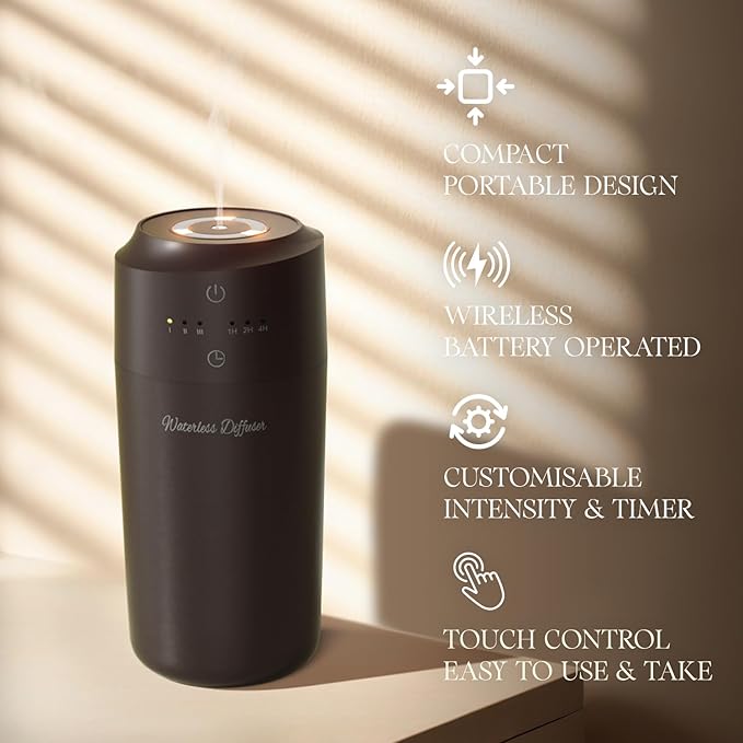 ARVIDSSON Waterless Diffuser for Essential Oil, Battery Operated Aromatherapy Diffuser, Waterless Essential Oil Diffuser, Wireless Scent Diffusers for Home, Car, Office - Bloomnest
