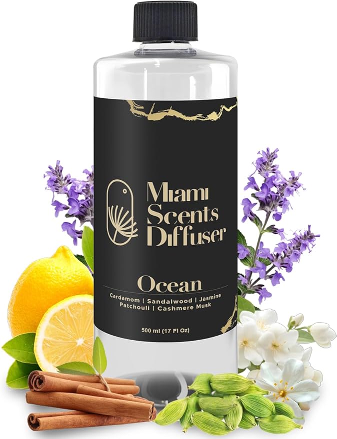 Ocean My Way Scent Inspired by The One Hotel 17 FlOz - 500 ml Essential Oils Aroma for Home Office Diffuser Luxury Fragance Refill Aromatherapy Fresh Blend of Sandalwood Cardamom Patchouli and Jasmine - Bloomnest