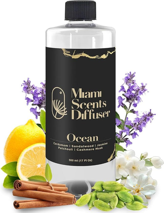 Ocean My Way Scent Inspired by The One Hotel 17 FlOz - 500 ml Essential Oils Aroma for Home Office Diffuser Luxury Fragance Refill Aromatherapy Fresh Blend of Sandalwood Cardamom Patchouli and Jasmine - Bloomnest