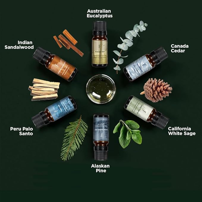 Folkulture Essential Oils for Home | Set of 6 (0.34 fl oz x 6) Sandalwood Essential Oil, Palo Santo Diffuser Oils for Relaxation | Pine & Cedar Oil Scents | Eucalyptus & White Sage Oil for Women - Bloomnest