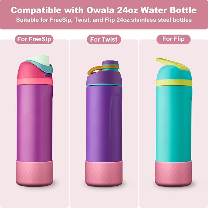 2PCS Silicone Water Bottle Boot for Owala 24oz 32oz 40oz, Anti-Slip Protective Sleeve Bottom Bumper Protector for FreeSip, Twist, and Flip Stainless Steel Water Bottles Alwenid