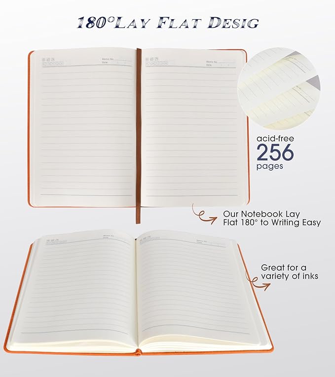 Lined Journal Notebook for Women Men,256 Pages A5 Hardcover Leather Journals for Writing,Travel,Business,Work & School,College Ruled Notebooks for Note Taking,Diary Notepad 5.7"×8.3" orange - Bloomnest