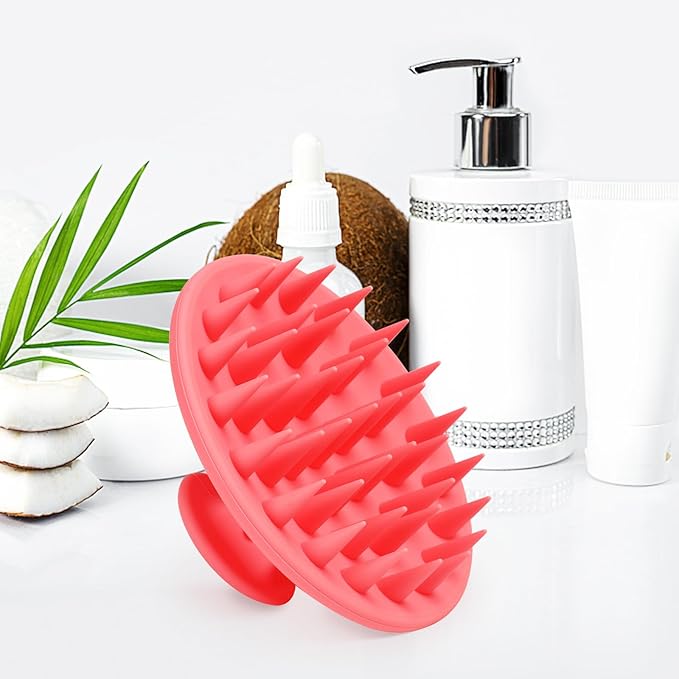 Meartchy Silicone Scalp Massager Shampoo Brush, Scalp Brush for Hair Growth & Dandruff Removal, Hair Scrubber Scalp Stimulator Exfoliator Brush with Soft Bristles for Wet Dry Scalp Care (Rose Red) Meartchy