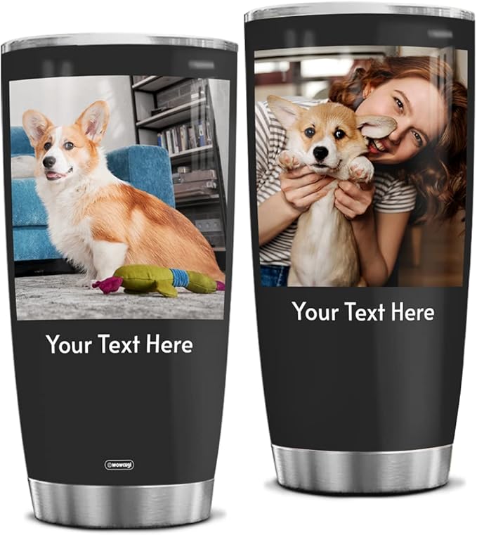 wowcugi Personalized Tumbler With Picture Stainless Steel 20oz 30oz Travel Cup Custom Photo Tumbler Gifts for Dog Cat Pet Lovers Mom Dad Grandpa Grandma Birthday Christmas Mother's Day Father's Day - Bloomnest