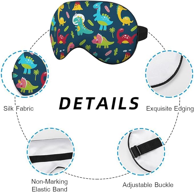 Cute Dinosaurs Sleep Eye Mask Children Print Palm Tree Animal Green Blue Red Silk Eye Mask Sleeping Soft Eye Shade Cover for Men Boy Girl Airplane Travel with Elastic Strap - Bloomnest