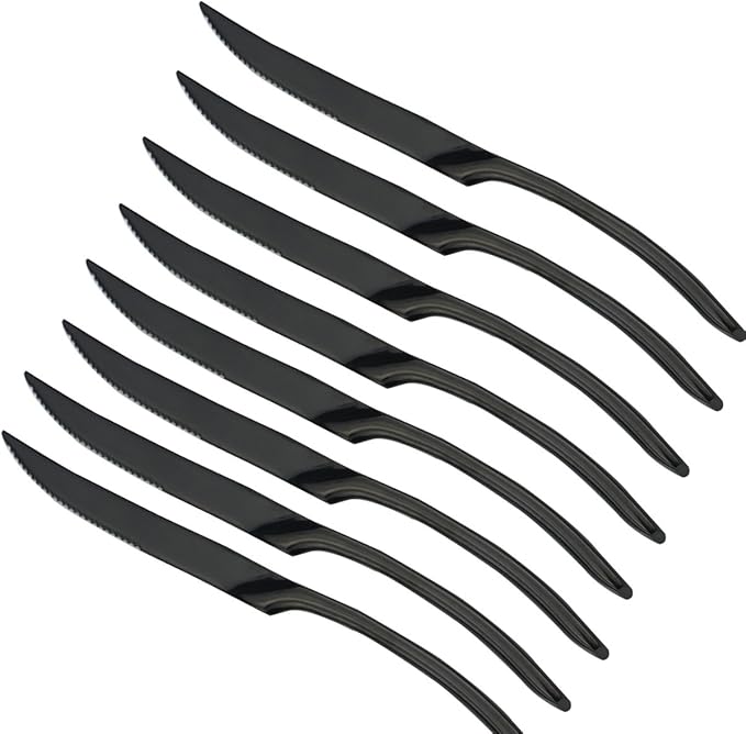 JASHII 18/10 Stainless Steel 8 Piece Mirror Polished Black Steak Knife Black Utensil Set - Bloomnest