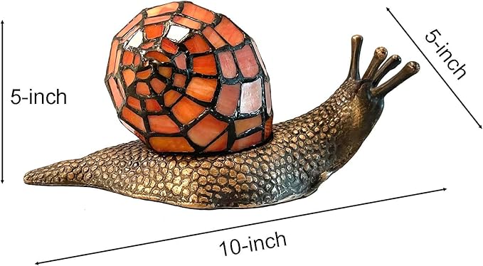 Bieye L10963 Land Snail Tiffany Style Stained Glass Accent Table Lamp for Home Decoration (Orange, 10" D x 5" W x 5" H) - Bloomnest