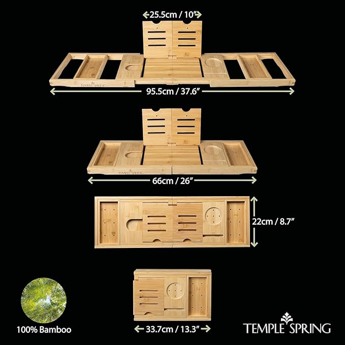 Temple Spring Foldable Bathtub Tray, Unique Design Selfcare Bathroom Caddy, Bamboo Spa Bathroom Tray, Wooden Bathtub Accessories, Wedding Gift/Birthday Gift/New Home Bath Table - Bloomnest