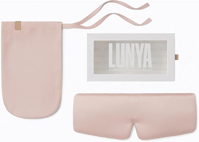 Lunya Washable Silk Sleeping Mask – Thermoregulating Mulberry Silk, Light Blocking and Comfortable Fit – Sleep Mask for Women and Men with Box – Delicate Pink – Small - Bloomnest