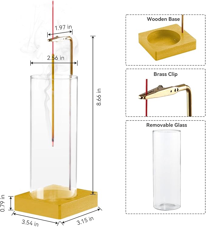 1 Pack Incense Holder for Sticks, Insence-Stick Holder Ash Catcher with Removable Glass [Anti-Ash Flying], Mess-Free Incense Burner Holder, Perfect for Meditation Yoga Relaxation,Home Decor(Gold Base) - Bloomnest
