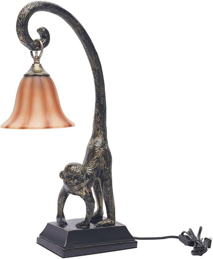 Tiffany Table Lamp Resin Bronze Monkey Lamp Vintage Animal Desk Lamp Bedside Light Easy Use for Home Decor,Living Room, Bedroom 23inch Tall Push Button Switch (Right) - Bloomnest