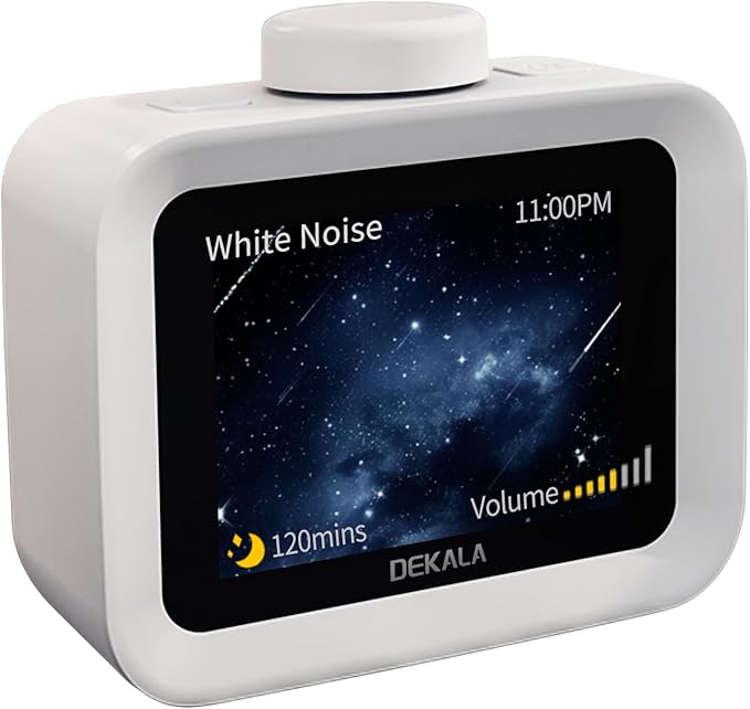 Dekala AuraDot 7-Day Programmable 4 Alarm Clock w/Temperature Humidity Monitor, White Noise Sound Machine for Sleep 30 Non-Loop Soothing Sounds, Timer/Play All Night, IPS Screen Sleep Animation,