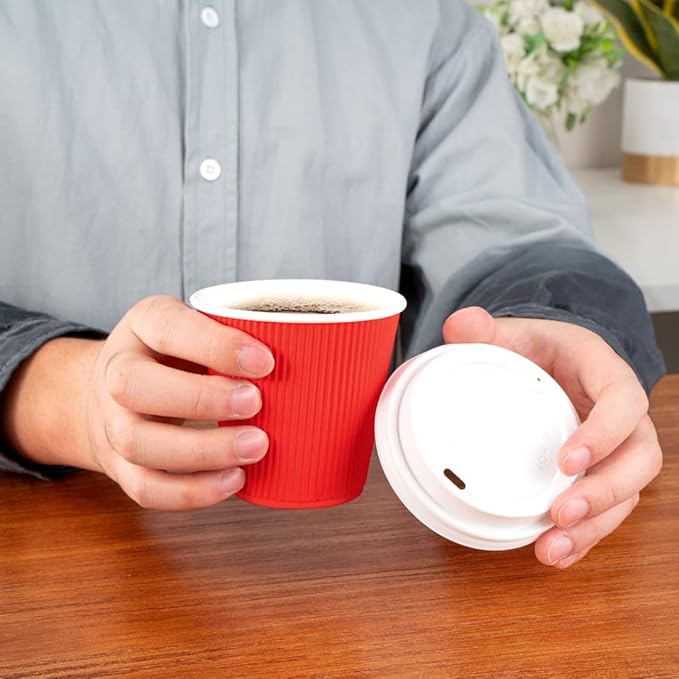 Restaurantware 8 Ounce Double Wall Disposable Coffee Cups, 500 Insulated Red Paper Tumblers with Ripple Wall Design, Lids Sold Separately for Hot Drinks like Tea, Hot Chocolate, and More - Bloomnest