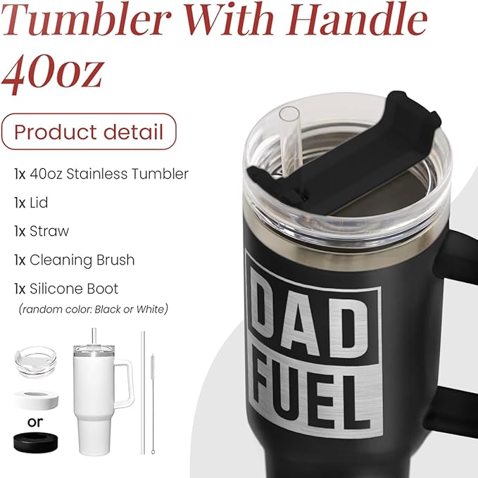 Dad Gifts from Daughter Son, Dad Fuel Tumbler with Handle 40oz, Stainless Steel Insulated Cup Gift Set with Lid & Straw, Coffee Tumblers for Dads Father's Day Birthday Christmas - Bloomnest