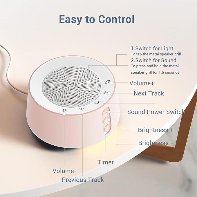 BGOVERSS White Noise Sound Machine with 20 Soothing Sounds, 10 Colors Night Light Sleep Machines Home Office Travel, 5 Timers and Memory Feature Sound Machine for Nursery Baby Kids Adults, Pink - Bloomnest