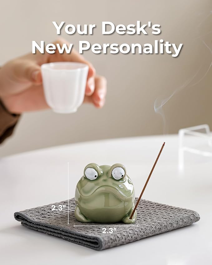 Cute Sassy Frog Incense Stick Holder - Handmade Ceramic Incense Burner with Playful Design for Home, Desk, Yoga, Meditation