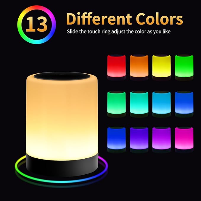 OORUN Touch Bedside Table Lamp,13 RGB Colors & 5 Brightness, USB Rechargeable Desk Lamp, Remote Control Dimmable Night Light with RGB Color Changing,Portable Lamp for Baby (2 Pack Black) - Bloomnest