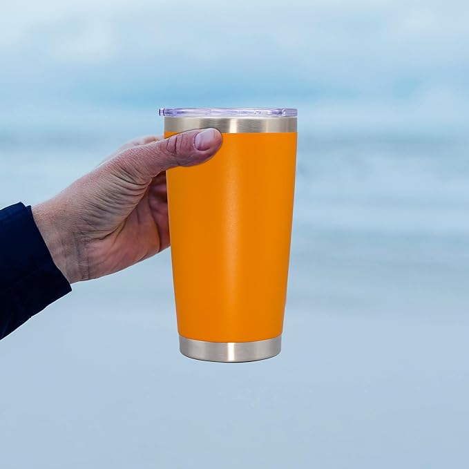 20 oz Tumbler Coffee Travel Tumblers Bulk with Lid Stainless Steel Double Wall Vacuum Insulated Mug Powder Coated Cups fit Car Cupholder for Hot and Cold - Orange, 4Pack