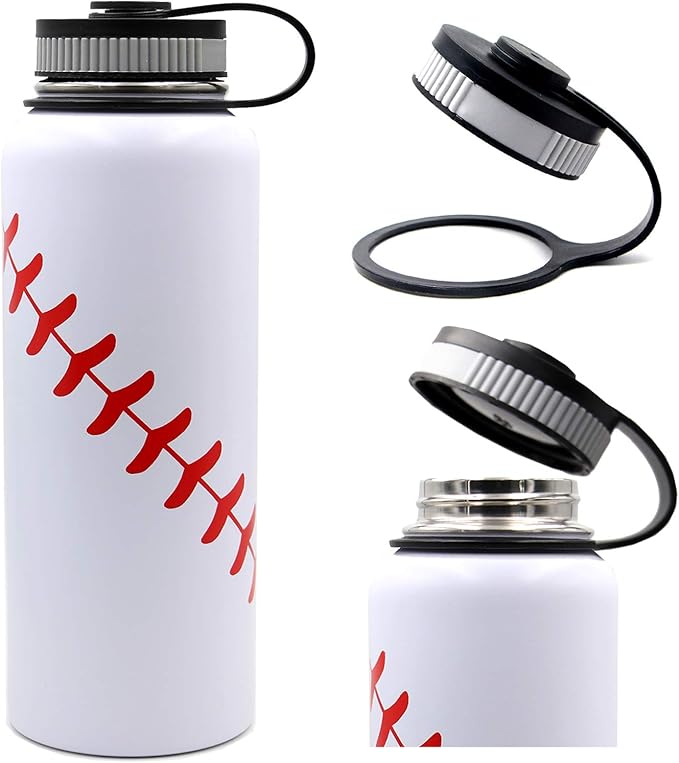 40 oz Baseball Water Bottle, Wide Mouth Sports Flask Metal Travel Tumbler with 2 Lids, Stainless Steel Double Wall Vacuum Insulated Thermo Water Jug, Baseball Accessories Gifts for Mom Boys Girls - Bloomnest