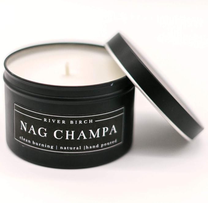 River Birch Candles Nag Champa Scented Candle | Premium, All-Natural, Non-Toxic, Soy Candles | 8 oz. Black Matte Tin Travel Candle | Cozy Relaxing Gifts for Home - Bloomnest