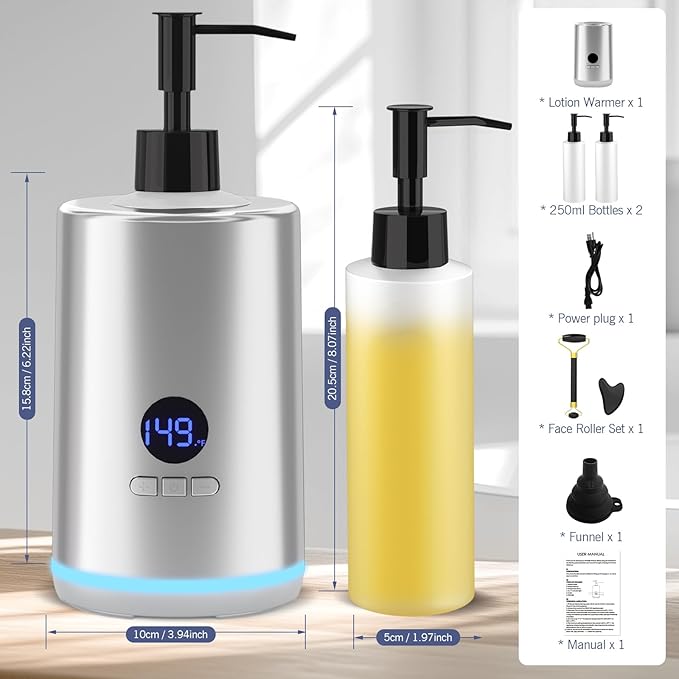 Massage Oil Warmer, Yofuly Body Lotion Warmer Dispenser Heated Machine with Atmosphere Light, Portable Temperature Adjustable Massage Oil Heater for Beauty Salon and Spa Use, Gray - Bloomnest