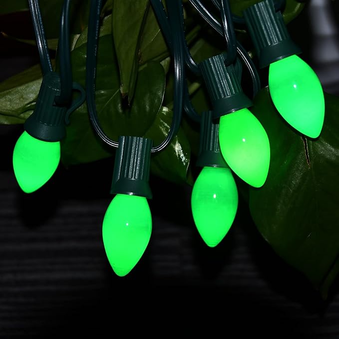 SUNSGNE 25 Pack Green Ceramic Christmas Light Bulbs St. Patrick's Light Bulbs for C7 Christmas St. Patrick's Day Decor, E12 Candelabra Base, 0.6W - Bloomnest