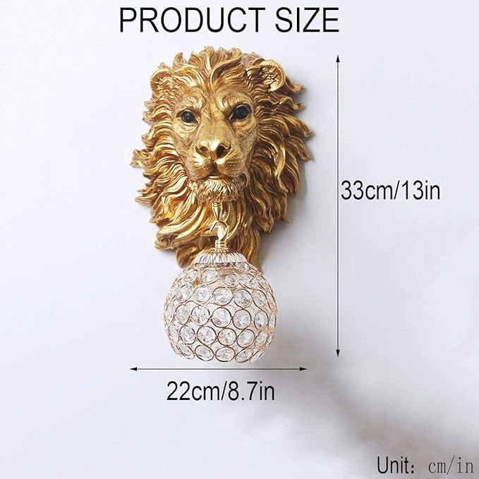 Vintage Wall Sconces Set of Two, Gold Lion Sconces Wall Decor Set of 2, Decorative Resin Animal Wall Light with Crystal Beaded Shade, Luxury Wall Lamp for Living Rooom Bedroom Hallway Stairway - Bloomnest