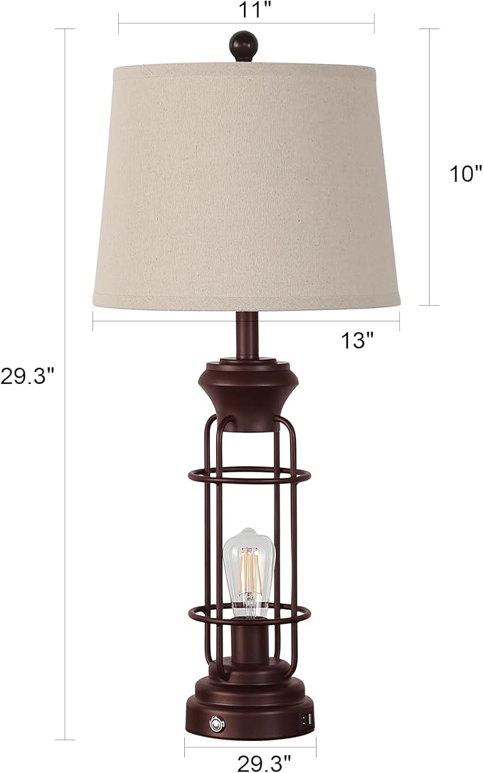 Table Lamps for Living Room Set of 2, 28" Tall Farmhouse Table Lamp with Oil Rubbed Bronze Finish, Bedroom Lamps for Nightstand with White Oatmeal Lampshade, 4 Bulbs Included - Bloomnest