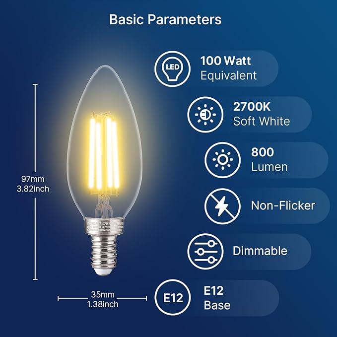 FLSNT 100W Equivalent LED Candelabra Bulbs, 800LM Dimmable B11 E12 LED Chandelier Light Bulbs, 5.5W, 2700K Soft White, 24 Pack UL,CA65 Listed. - Bloomnest
