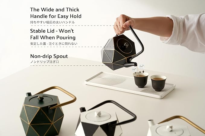 Toptier Cast Iron Teapot, Stovetop Safe Japanese Cast Iron Tea Kettle, Diamond Design Tea Pot with Removable Infuser for Loose Tea, 40 Ounce (1200 ml), Black - Bloomnest