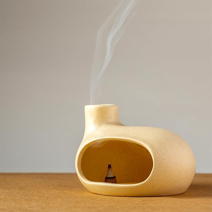 Palo Santo Holder - Ceramic Incense Burner for Palo Santo Sticks, Cone, and Spiritual Sage - Modern Chiminea for Meditation - Handcrafted Smudge Bowl and Meditation Gift - Bloomnest
