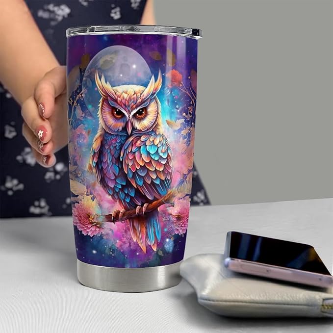 SANDJEST Owl Tumbler 20oz Stainless Steel Insulated Tumblers Coffee Travel Mug Cup Owls Gifts for Women Girls Gift for Birthday Christmas - Bloomnest