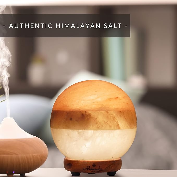 Dual Illumination Salt Rock lamp - Modern Globe Pink White and Grey Design of Salt Lamps with dimmer, Adjustable Glow. 100% Real Himalayan Crystal Round Salt Night Light - Bloomnest