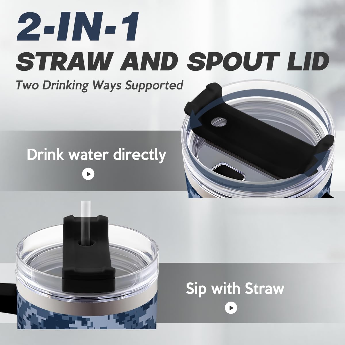 Camouflage Tumbler 40oz Stainless Steel Insulated with Lid & Straw, Camo Travel Mug Cup Gifts for Men Dad Husband Brother Grandpa Veteran Hunting Lover on Christmas Birthday Valentine Fathers Day