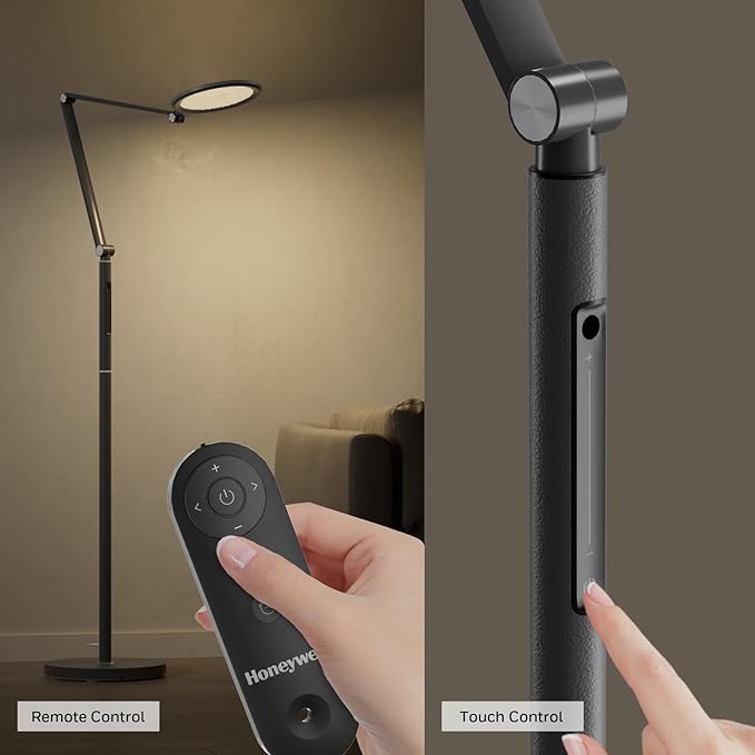 Honeywell LED Floor Lamp - F01BK Sunturalux™ Eye Caring Dimmable Standing Light with Remote,Bright Natural Daylight 5 Colors & 5 Brightness Adjustable Tall Lampara for Home Office Living Room Bedroom - Bloomnest
