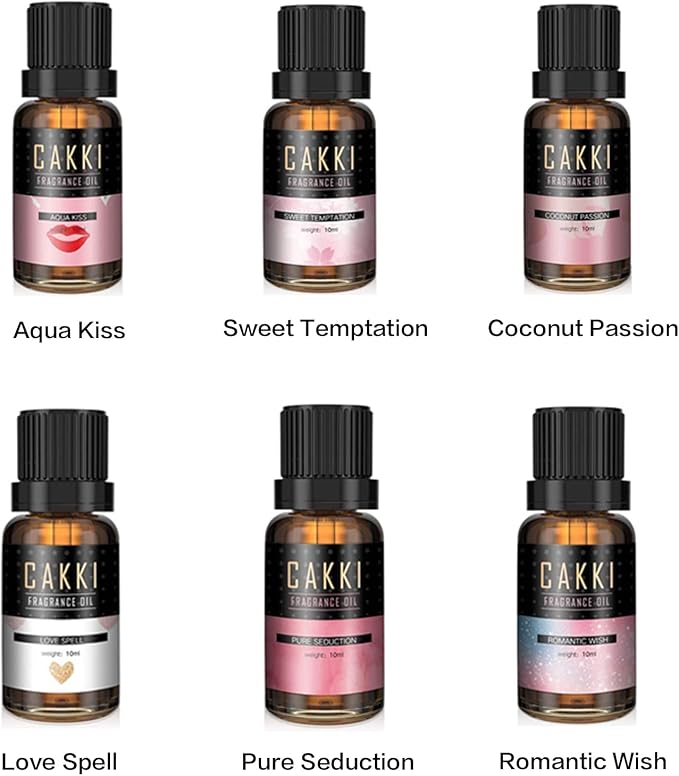 Essential Oils Set for Diffusers for Home, CAKKI Fragrance Oils Gift Set, 6X10ml Pure Aromatherapy Oils,with Pure Seduction, Love Spell,Coconut Passion, Aqua Kiss, for Candles Making - Bloomnest
