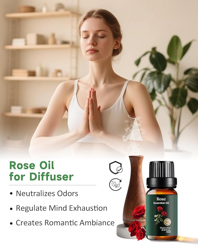 Rose Essential Oil, 100% Pure & Natural Aroma Oils for Aromatherapy Diffuser, Skin & Hair Care, Perfume, Soap & Candle Making, 0.33 Fl Oz / 10ml Mumianhua - Bloomnest