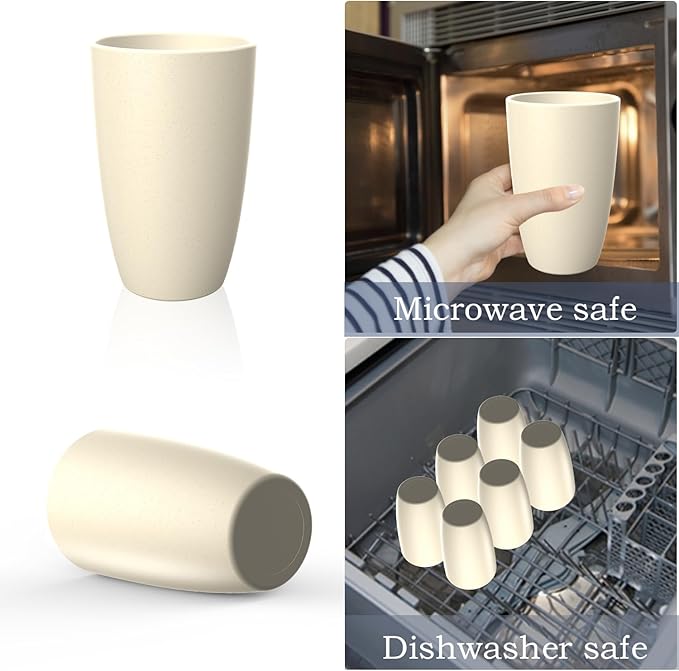Homienly Wheat Straw Reusable Tumblers, 20 OZ Wheat Straw Cups - Set of 6, Unbreakable Alternative to Plastic Cups, Microwave and Dishwasher Safe Drinking Glasses,Cup for Kitchen, Camping - Beige - Bloomnest