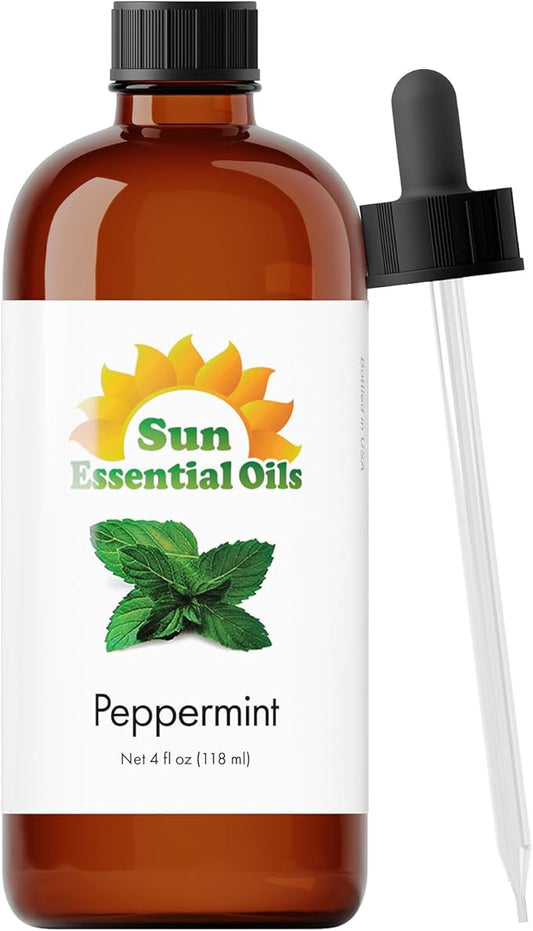 Sun Essential Oils - Peppermint Essential Oil (4 oz) with Dropper for Diffuser, Humidifier, Skin & Aromatherapy Body Massage, Candle & Soap Making for Home - Bloomnest