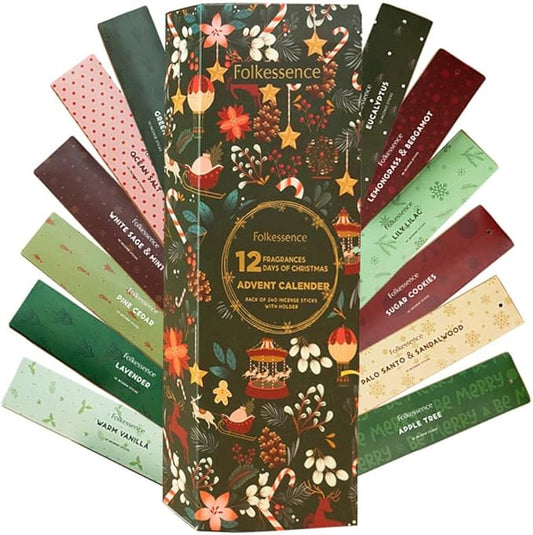 Folkulture Christmas Advent Calendar 2025 - Incense Sticks | Pack of 240 Organic Incense | Non-Toxic, Slow Burning Insense for Gifts for Women | Holiday Scented Calendars - Bloomnest