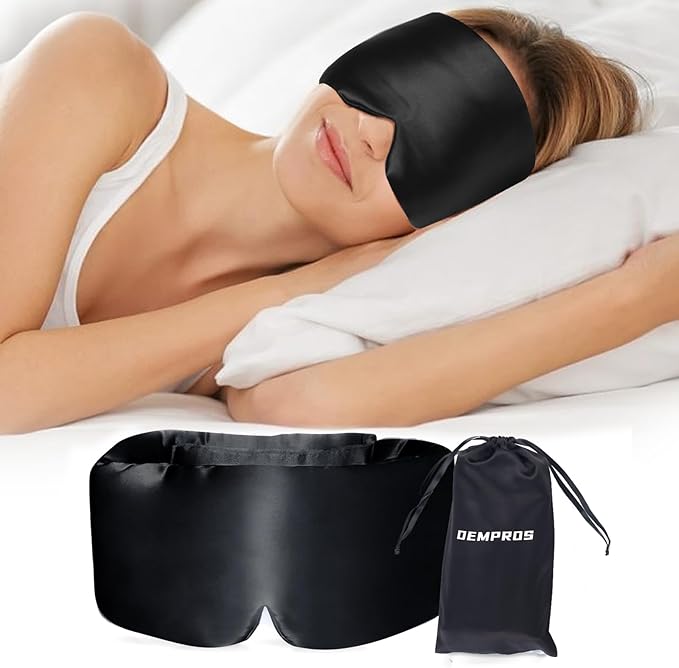 Mulberry Silk Sleep Mask for Side and Back Sleepers, Blackout Eye Mask for Sleeping for Women Men with Adjustable Band, Comfortable Soft Pressureless Eye Cover for Sleeping in Large Size - Bloomnest