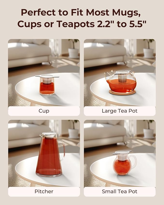 Reinmoson Extra Fine Mesh Tea Strainers & Filters for Loose Tea Single Cup, 304 Stainless Steel and Food Grade Silicone Loose Leaf Tea Steeper for Black Tea, Coffee, Rooibos, etc - Bloomnest
