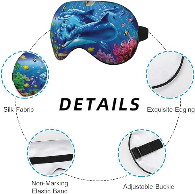 Dolphin Eye Mask Sleeping Mask Sea Fish Coral Whale Starfish Ocean World Sleep Masks Silky Soft Eye Cover for Women Men Shading Blindfold for Air Travel Sleeping - Bloomnest