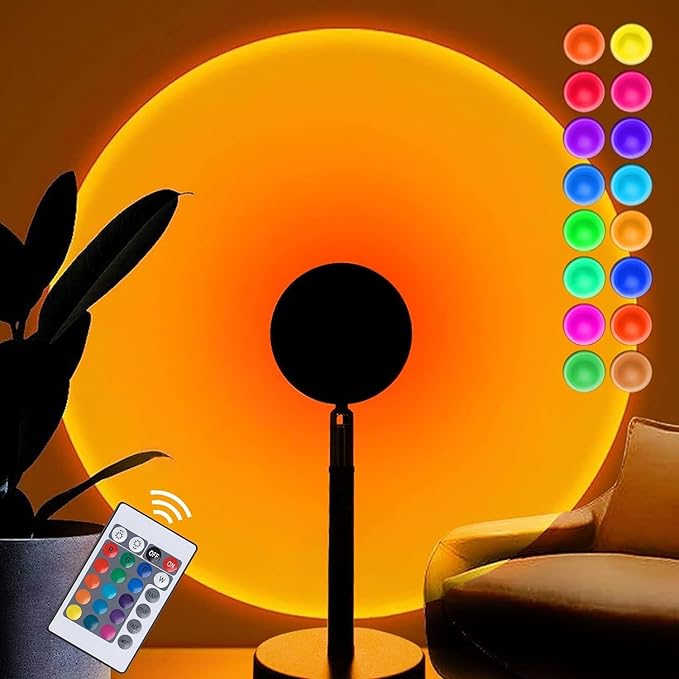 Balkwan Sunset Lamp Projection Rotation Rainbow Projection Lamp Led Romantic Visual Led Light Network Red Light with USB Modern Floor Stand Night Light Living Room Bedroom Décor (Multicoloured) - Bloomnest