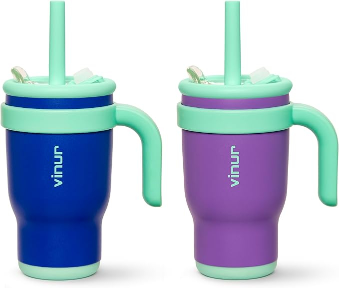 VINUR Kids Insulated Tumbler with Handle 14 oz Stainless Steel Vacuum Tumbler Travel Water Cup with Lid and Straw-Gift for Boys Girls, Navy-Purple - Bloomnest