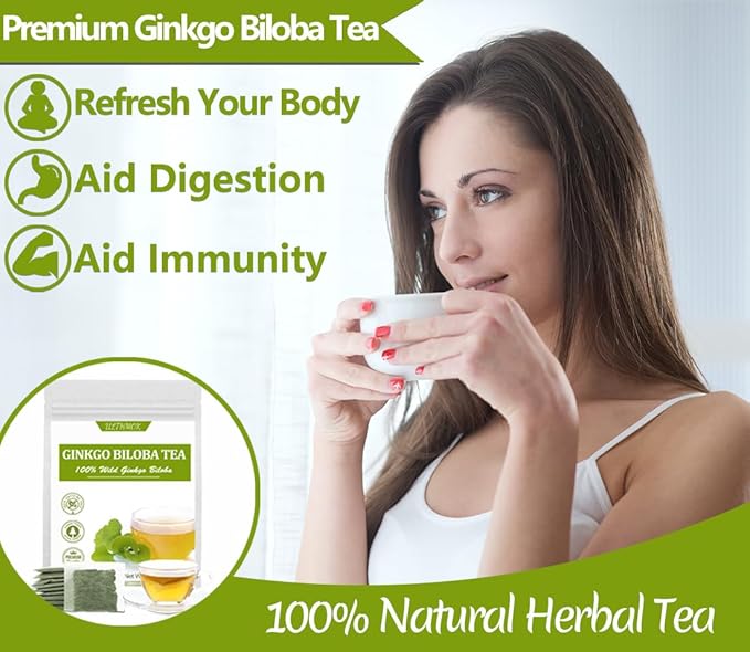 Premium 40 Ginkgo Biloba Tea Bags, Made with 100% Natural Ginkgo Biloba Leaves, No Additives & Caffeine Free. - Bloomnest