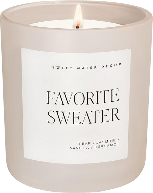Sweet Water Decor Sweater Winter Christmas Holiday Candle - Milky Coconut, Jasmine, and Soft Cashmere Scented Candle for Home - 15oz Clear Jar, 70+ Hour Burn Time, Made in The USA - Bloomnest