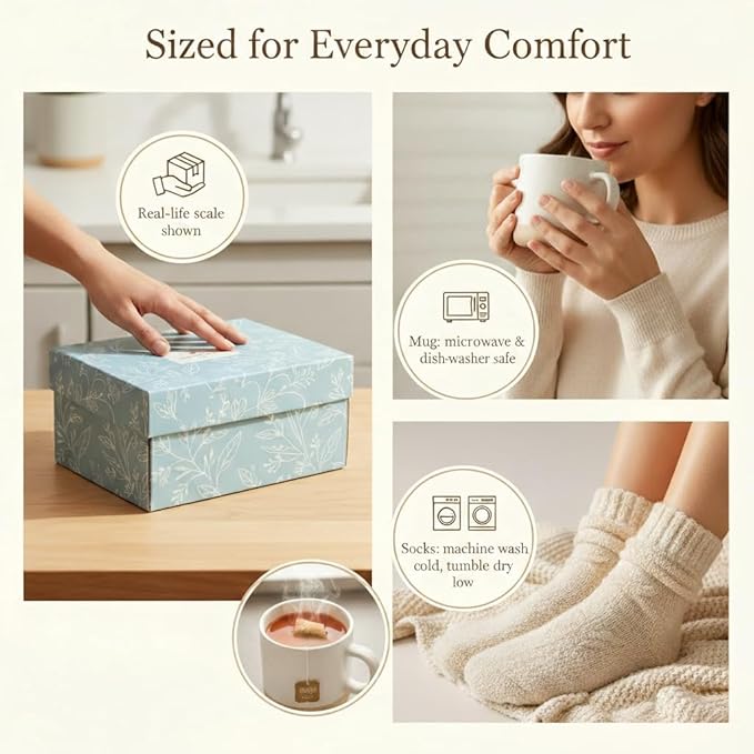 Unboxme Sending Hugs Get Well Gift Basket & Care Package for Women - Self Care Gift Box with Fuzzy Socks, Ceramic Mug, Chai Tea, Honey & Cinnamon - Bloomnest