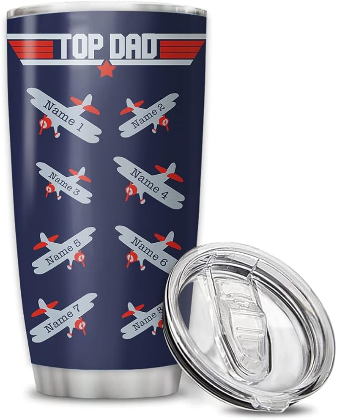 Custom Top Dad Pilot Airplane Tumbler Cup, Gift For Pilot Dad, Father, Papa 20Oz 30Oz Insulated CoffeeTea with Lid - Bloomnest