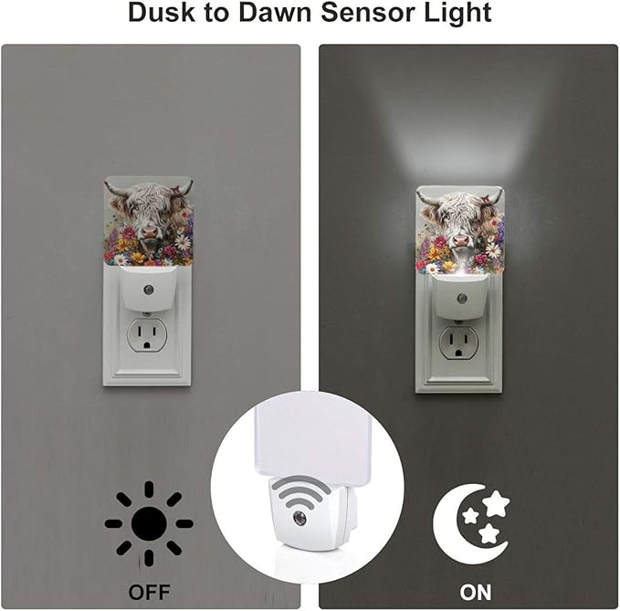 Led Night Light, Highland Cow Decorative Plug in Nightlights,with Smart Auto Dusk to Dawn Night Light for Bedroom, Kitchen, Nursery, Bathroom - Bloomnest